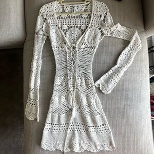 Rat & Boa Cream Crochet Dress